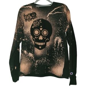 Halloween Acid Wash Skull black long sleeved shirt by‎ CHAMPION SIZE M